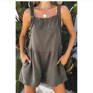 Amaryllis Olive Green Ruffle Strap Romper